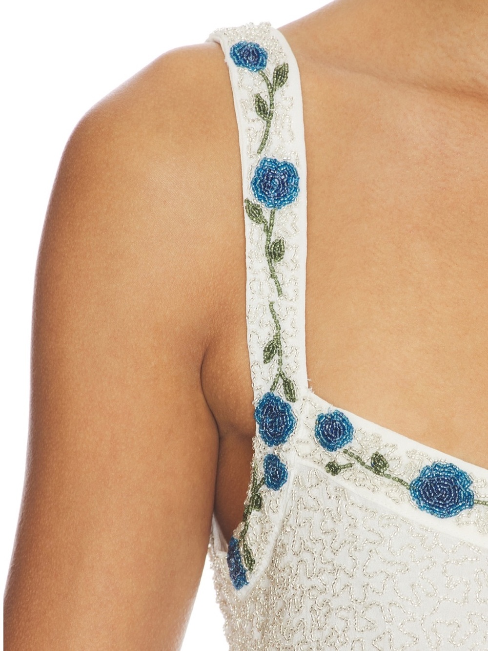 For Love & Lemons White Mini Dress with Blue Floral Appliqué - Picture 4 of 4